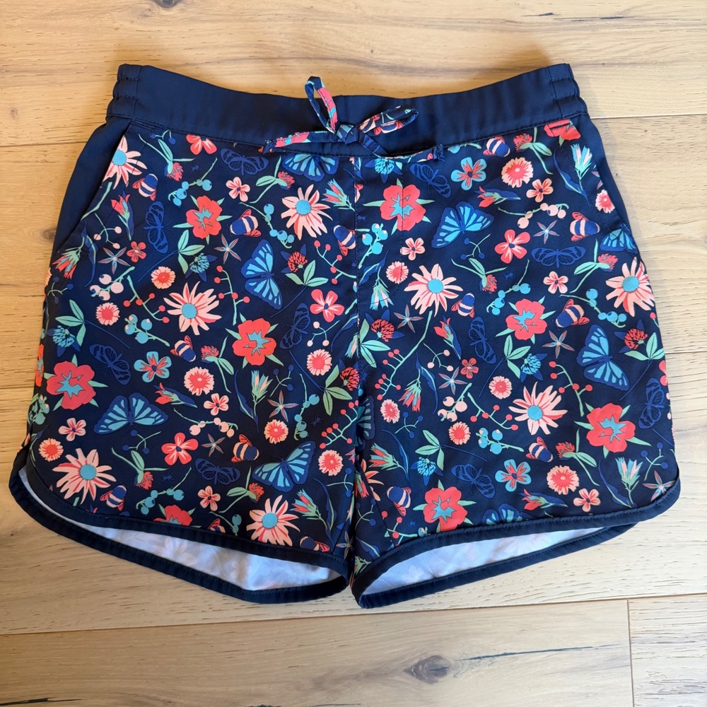 Columbia Sandy Shores Board Shorts Navy Floral Butterfly Girls Size M 10/12
